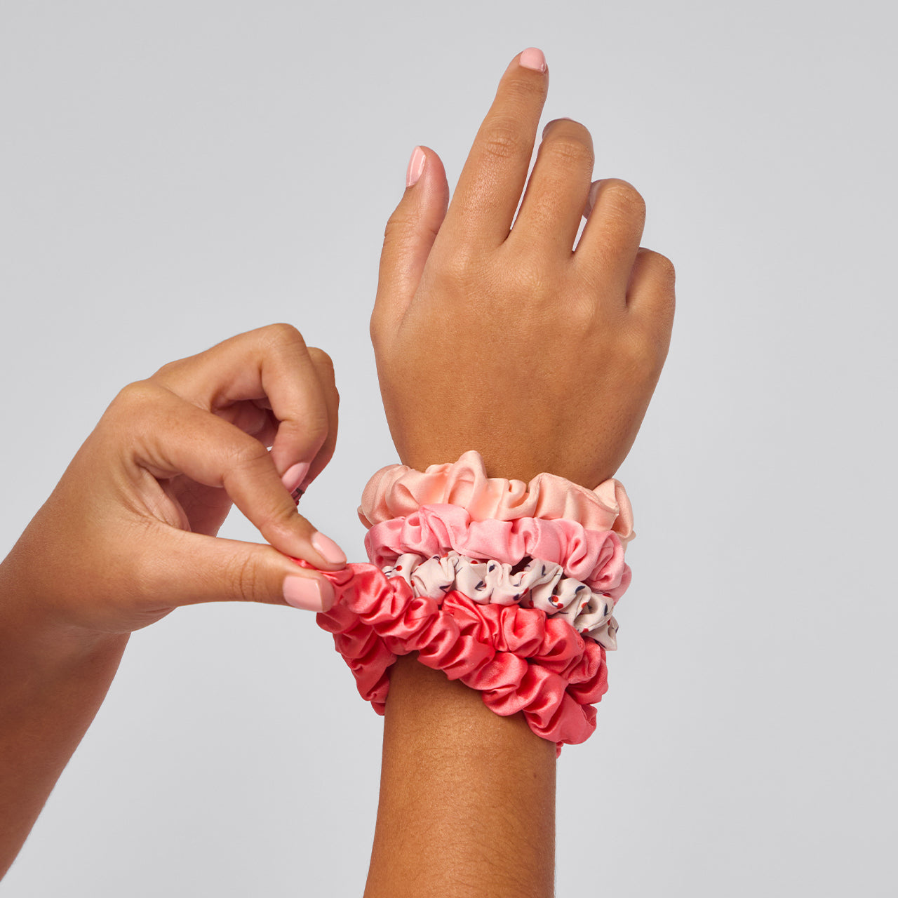 Cherry Blossom Ruched Satin Scrunchies 5pc Set - Image 4