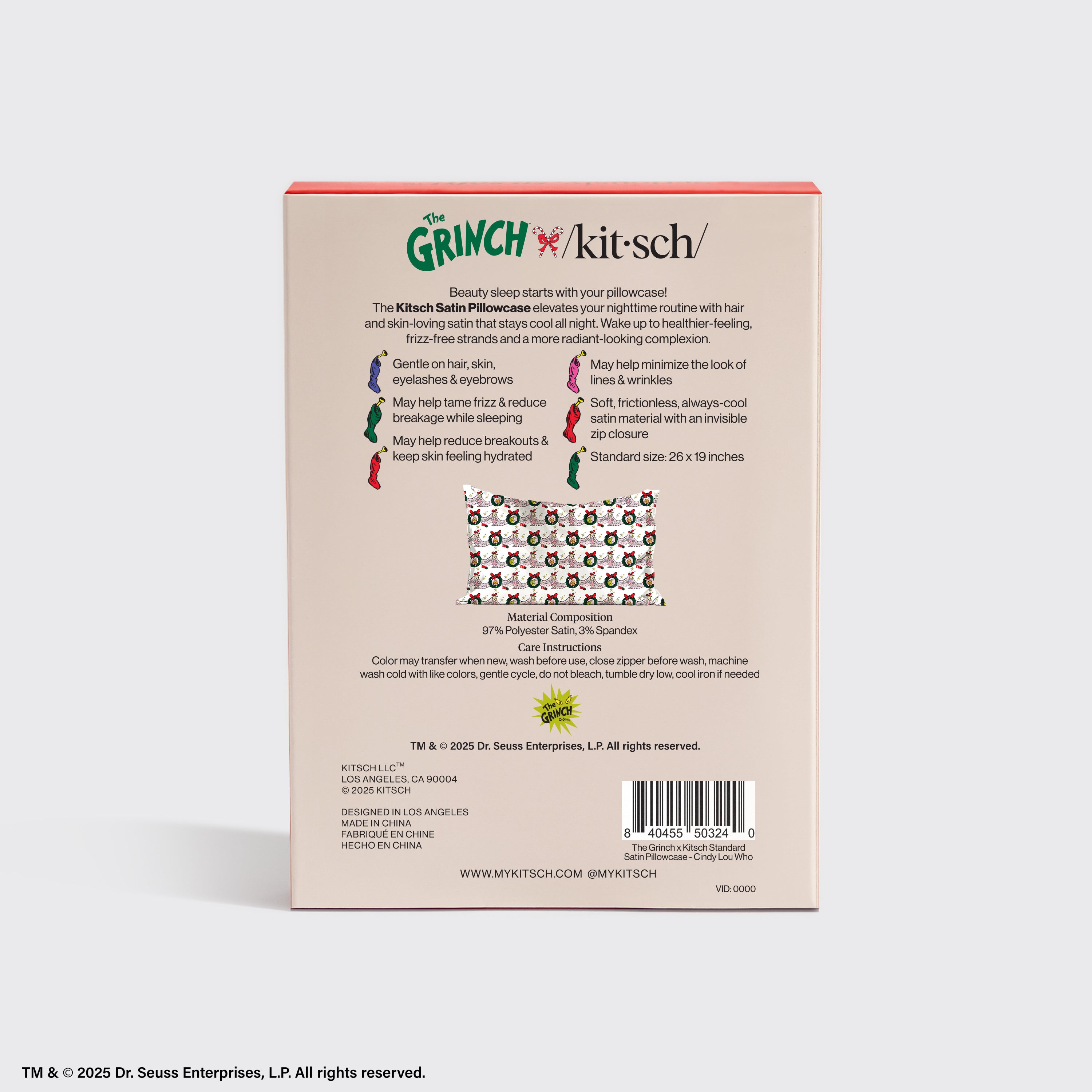 The Grinch x Kitsch Satin Pillowcase in Cindy Lou Who - Image 4