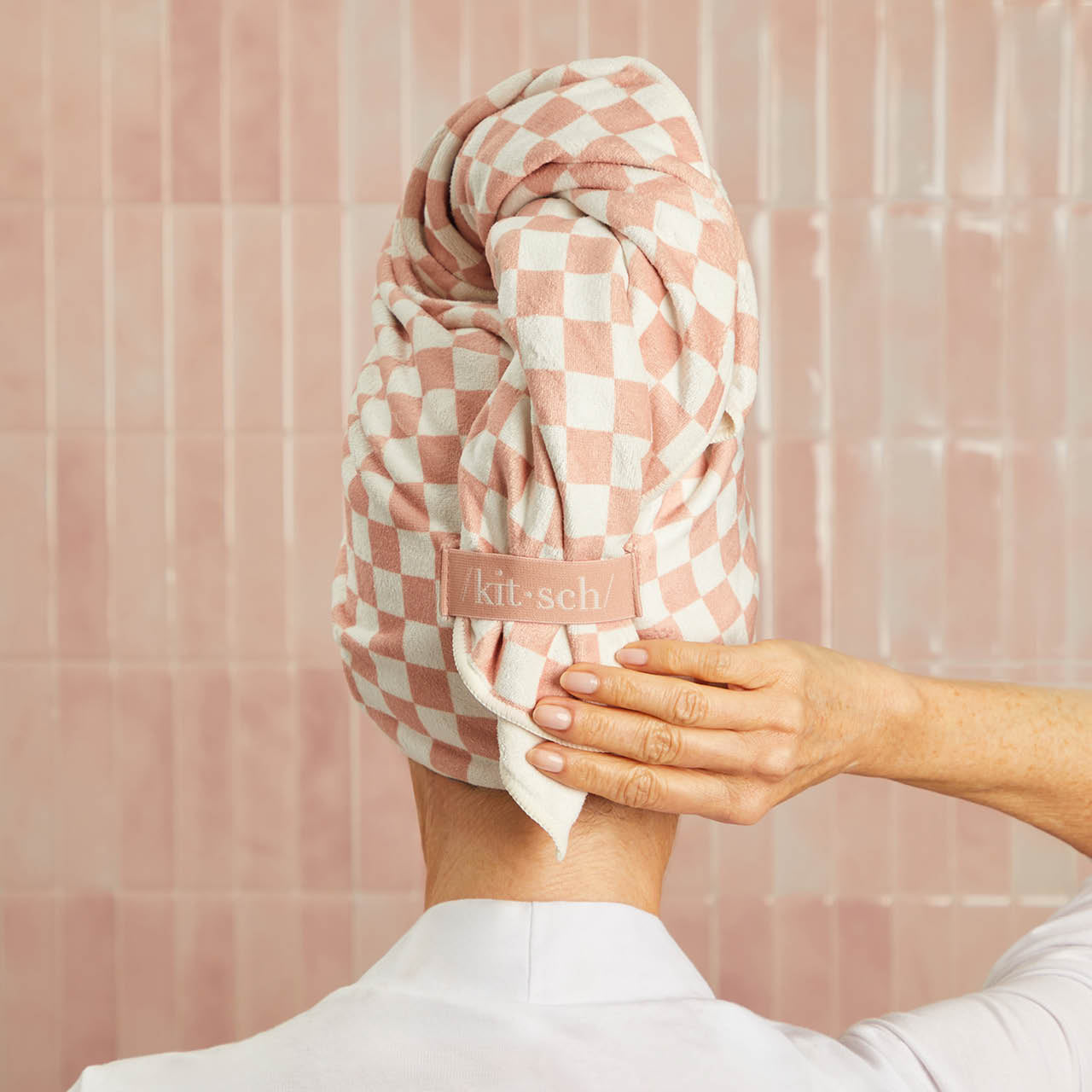 Alternative view of Terracotta Checker XL Hair Towel Wrap