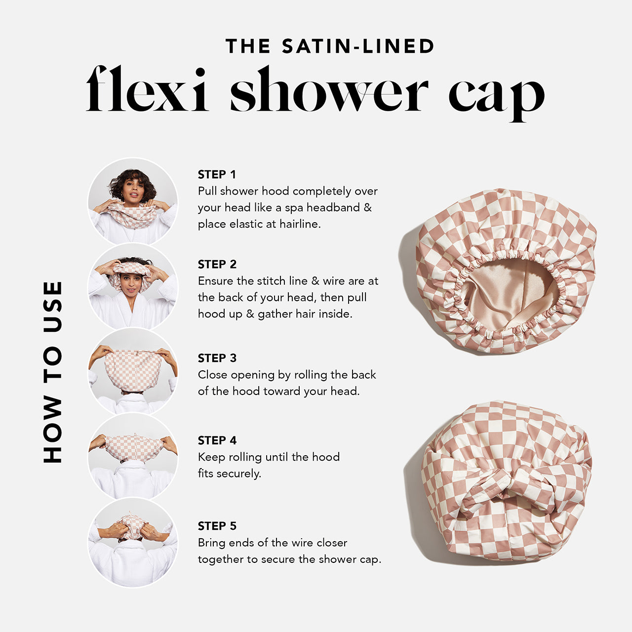 Alternative view of Satin Lined Flexi Shower Cap + XL Hair Towel Bundle