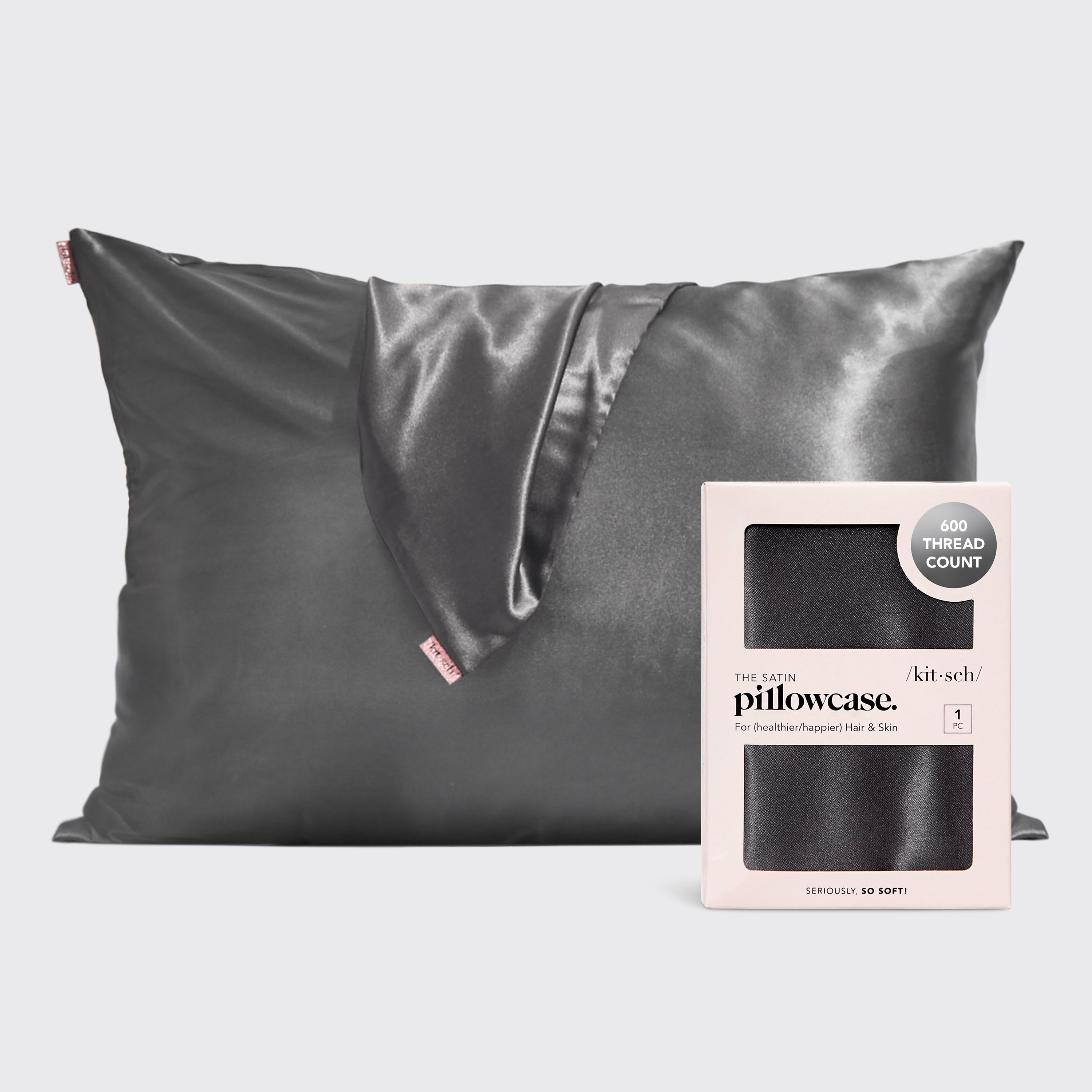 Satin Pillowcase in Charcoal 2 Pack Bundle
