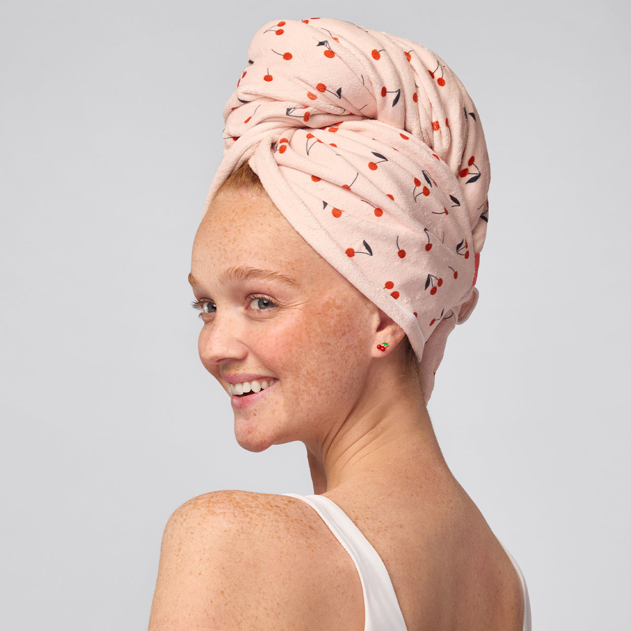 Alternative view of Cherry Print XL Hair Towel Wrap