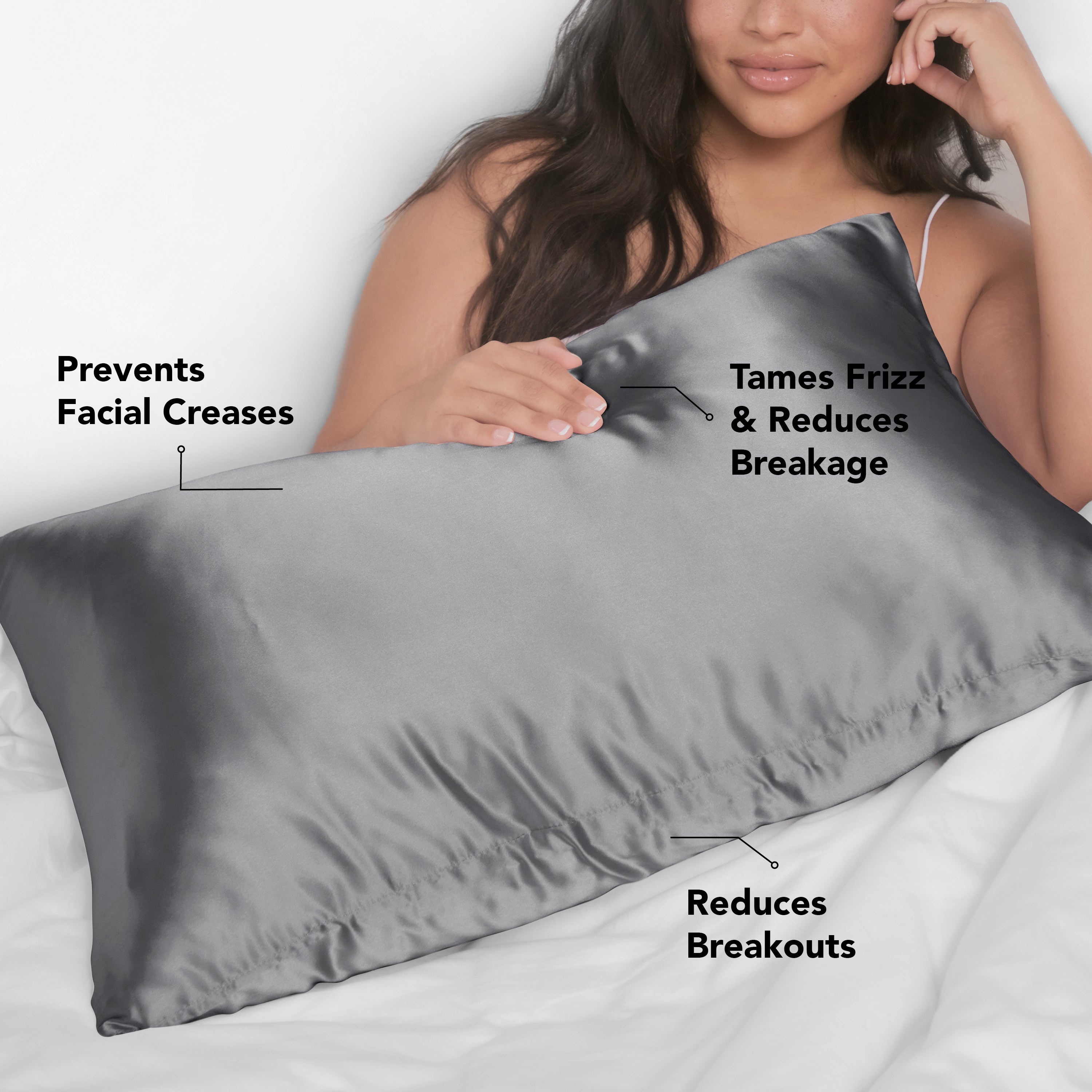 Alternative view of Satin Pillowcase in Charcoal 2 Pack - King Bundle