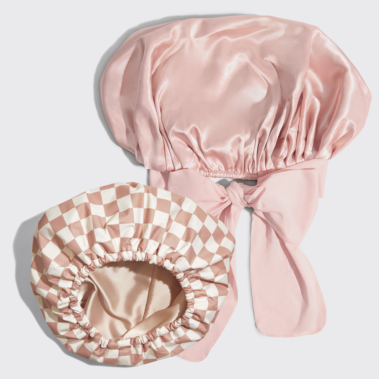 Satin Lined Flexi Shower Cap + Blush Oversized Satin Bonnet Bundle